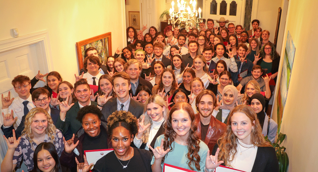 2022 Top Scholars gather at the President's House for a reception