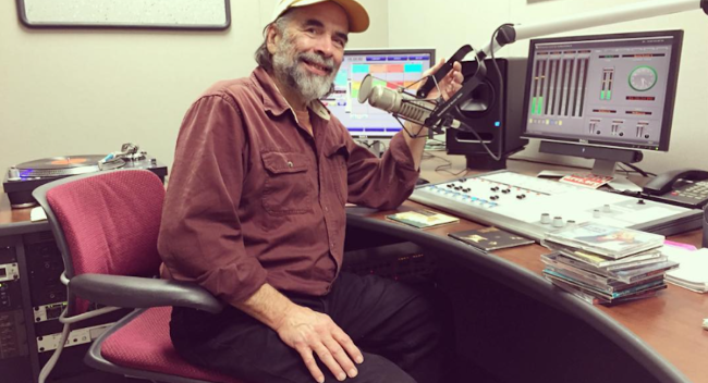 Former KRVS radio host Lee Kleinpeter sits behind the microphone in the Cypress Lake studio in 2016.