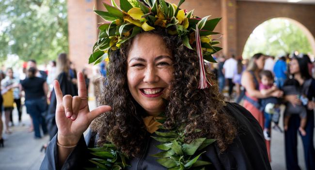 Courtney Bacalso-Cabuang is pictured during commencement upon earning her MBA in Health Care Administration online at UL Lafayette.