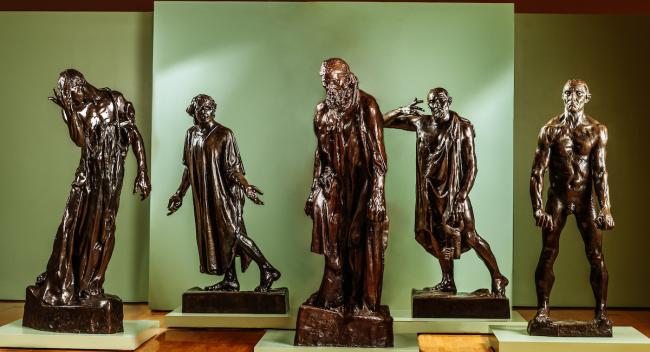 A bronze Rodin sculpture installation at the Hilliard Art Museum.