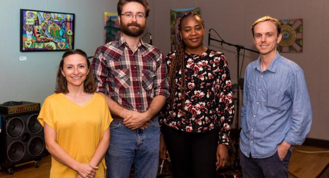 Megan Constantin, Colby LeJeune, Sabine Mengue Abessolo and Jonathan Olivier in the KRVS studio.