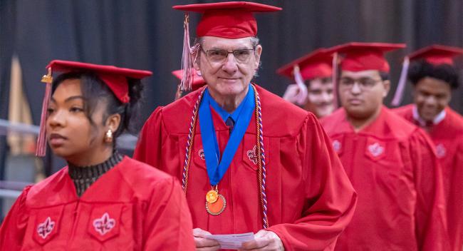Michael Mensman among his fellow UL Lafayette graduates.