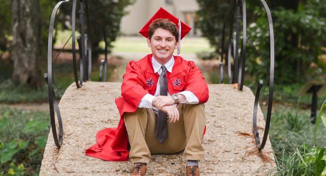 UL Lafayette Mechanical Engineering Student Caleb Williams in his cap and gown