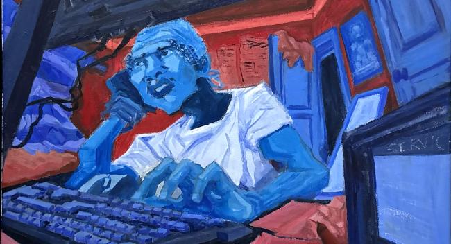 Painting boy on computer