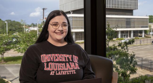 Student in downtown Lafayette