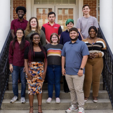 A group of 10 students from the Vermilion, UL Lafayette's student newspaper in a group photo 