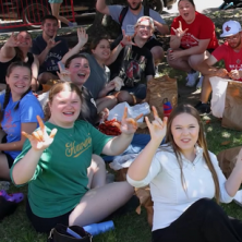 A group of students eating crawfish