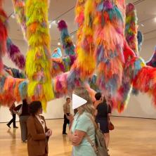 Nervescape XI exhibit featuring puffy columns made of colorful hair extensions