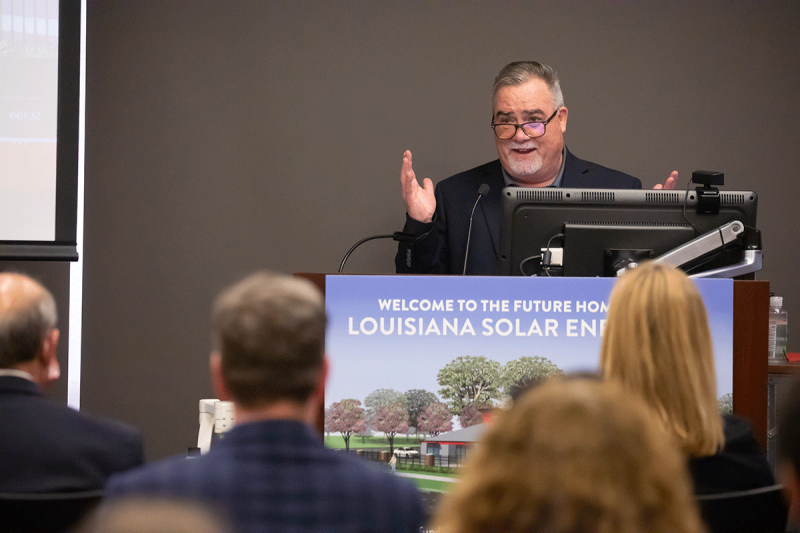 Dr. Terry Chambers speaks at solar lab groundbreaking