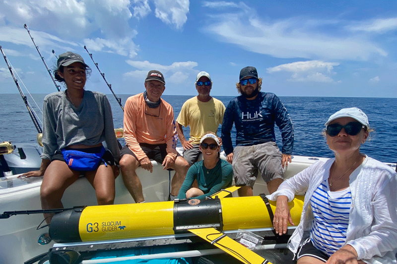 Team of UL Lafayette researchers with deep-sea glider