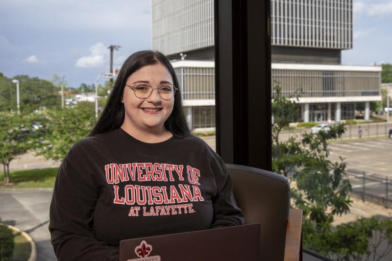 Student in downtown Lafayette
