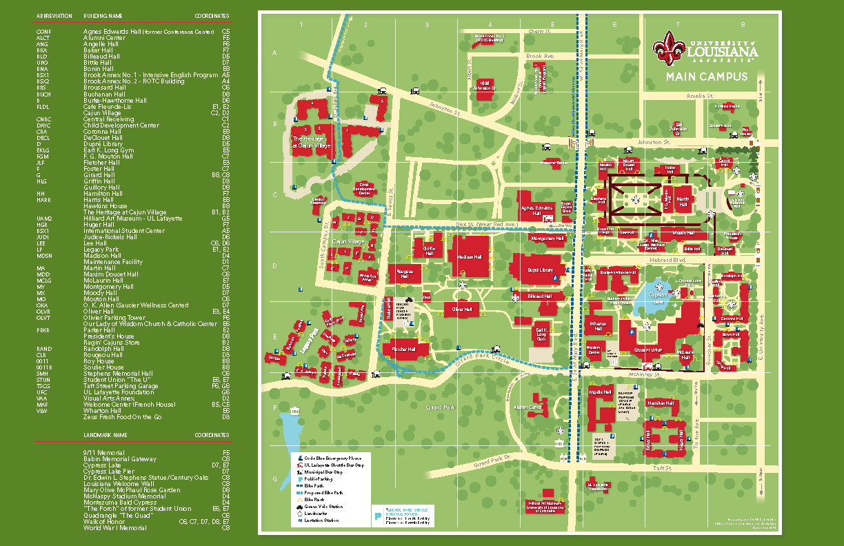 Rose State Campus Map Campus Maps | University Of Louisiana At Lafayette