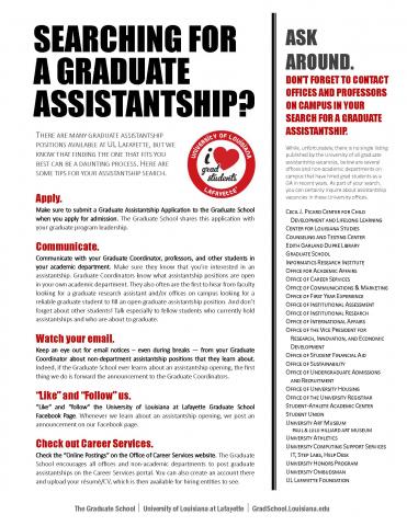 LINK: download the steps for finding a graduate assistantship