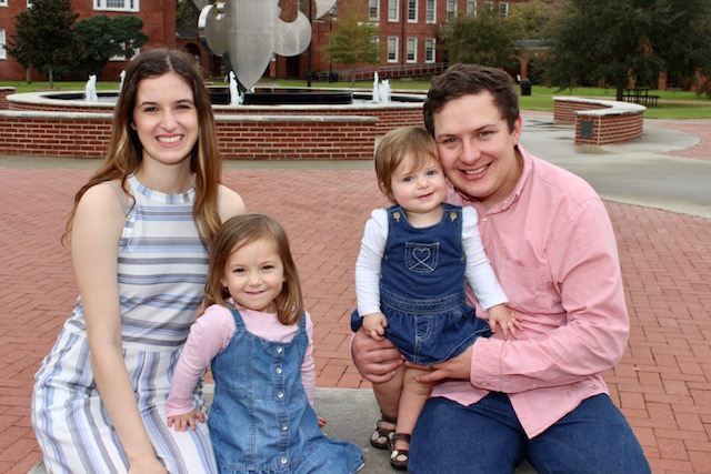 Lauren Menard, UL Lafayette online master of education graduate, with her husband and two daughters.