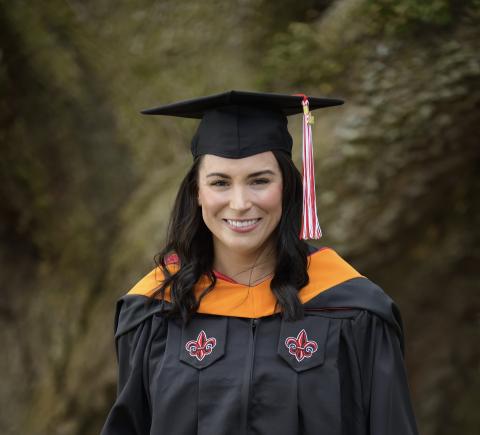 Tabitha Underwood, MSN, pictured in UL Lafayette master's cap and gown.