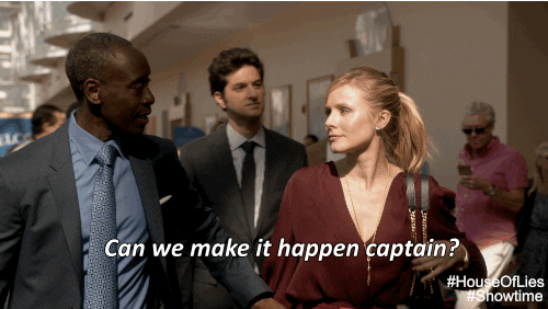Gif of Kristen Bell and Don Cheadle saying can we make it happen? yes we can