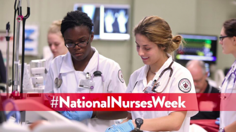 Hashtag National Nurses Week photo at UL Lafayette with two nurses